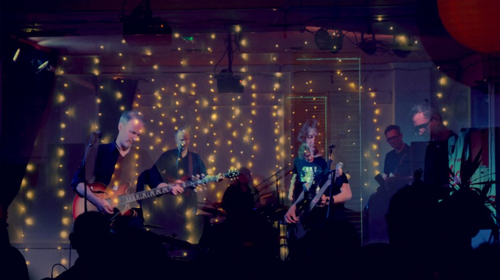National Park onstage at Mono, 22nd August 2026, for the launch of 'outside'. Double exposure by Steven Gribbin