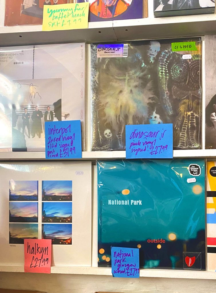 outside, by National Park, album on display on the shelves at monorail music